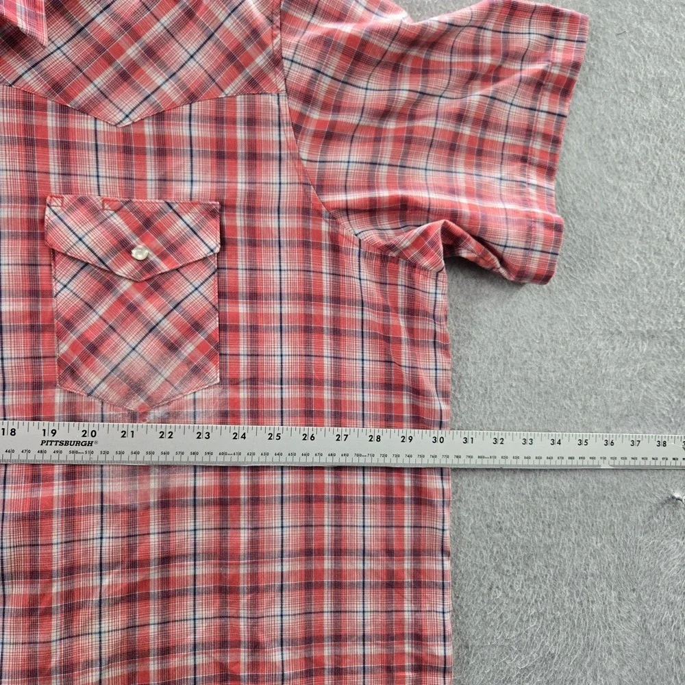 Wrangler Men Button Up Shirt 3XL Red Plaid Western Pearl‎ Snap Short Sleeve